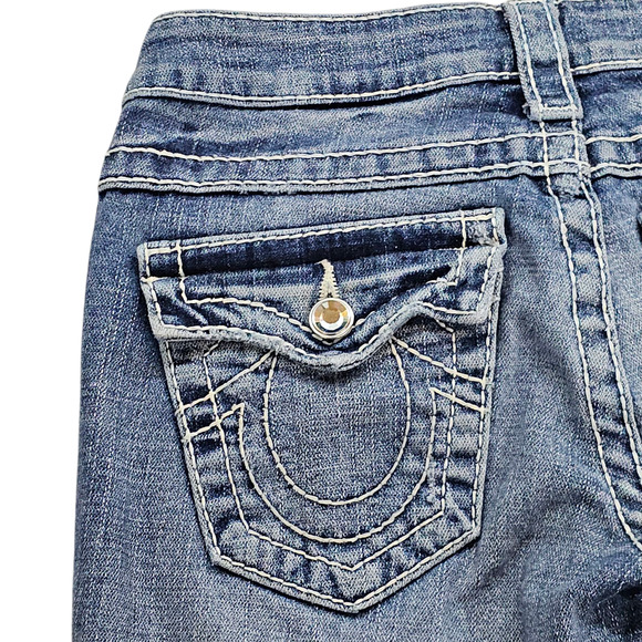 True Religion Capri Jeans Womens Size26 Disco Lily Big T Embellished Distressed - Picture 7 of 15